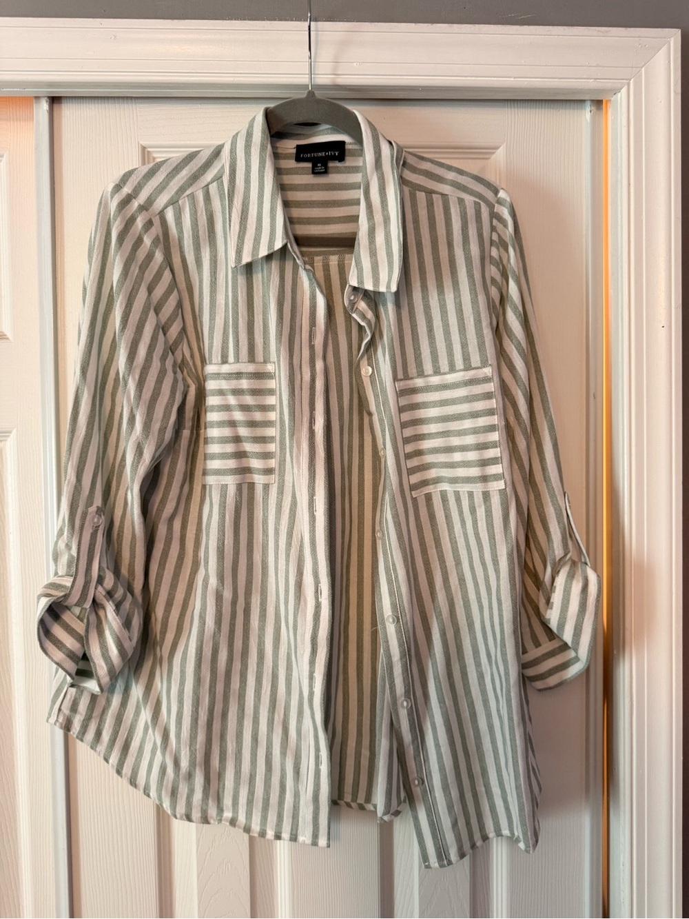 Stripe Button-Up Shirt - Green and White